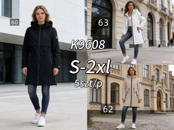 Kurtki damskie cienki Roz S-2XL, 1 Kolor .Paczka 5 szt